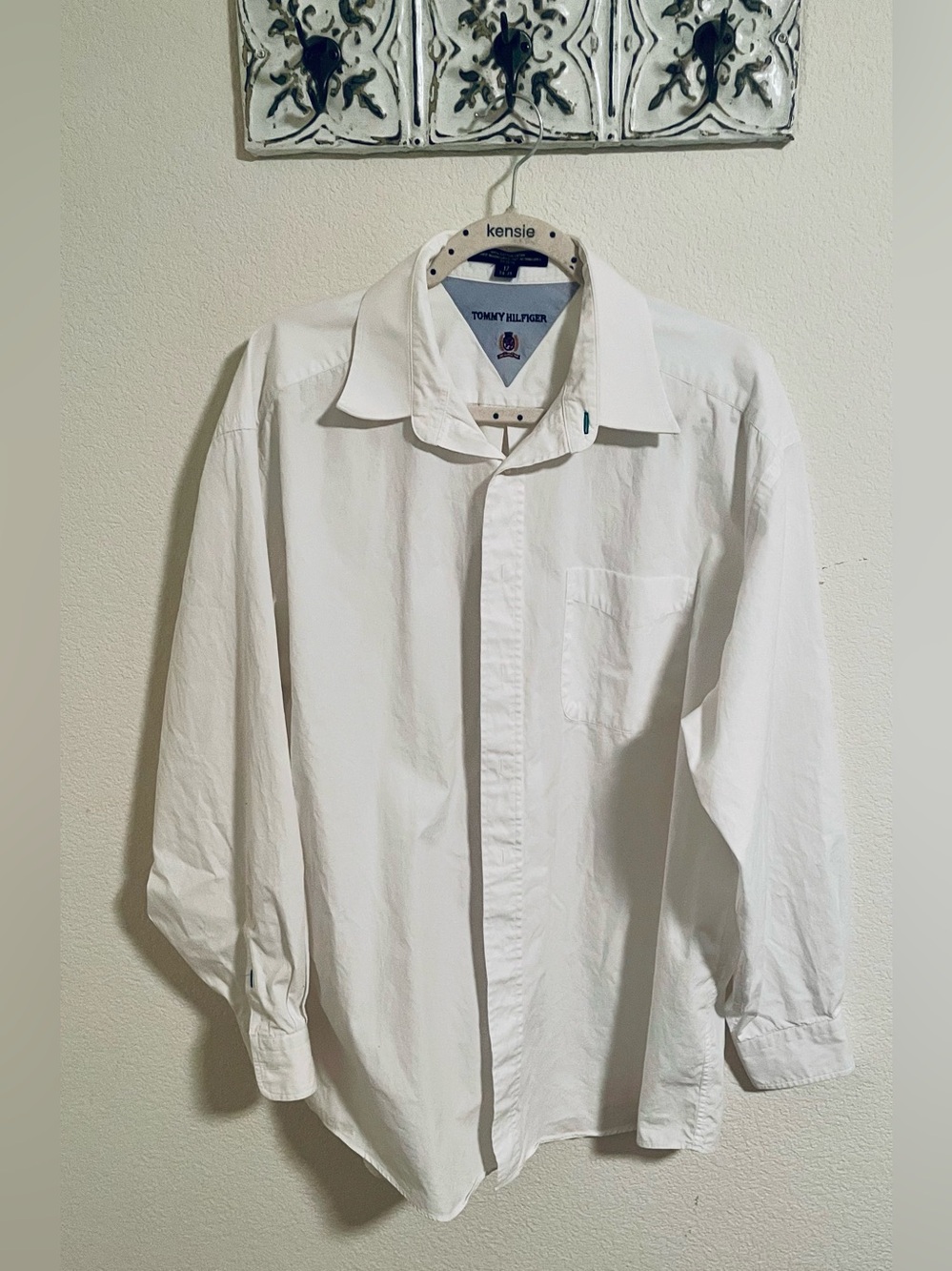 Tommy Hilfiger Vintage White Men's Classic Button-Down Shirt Rare 1990s 17